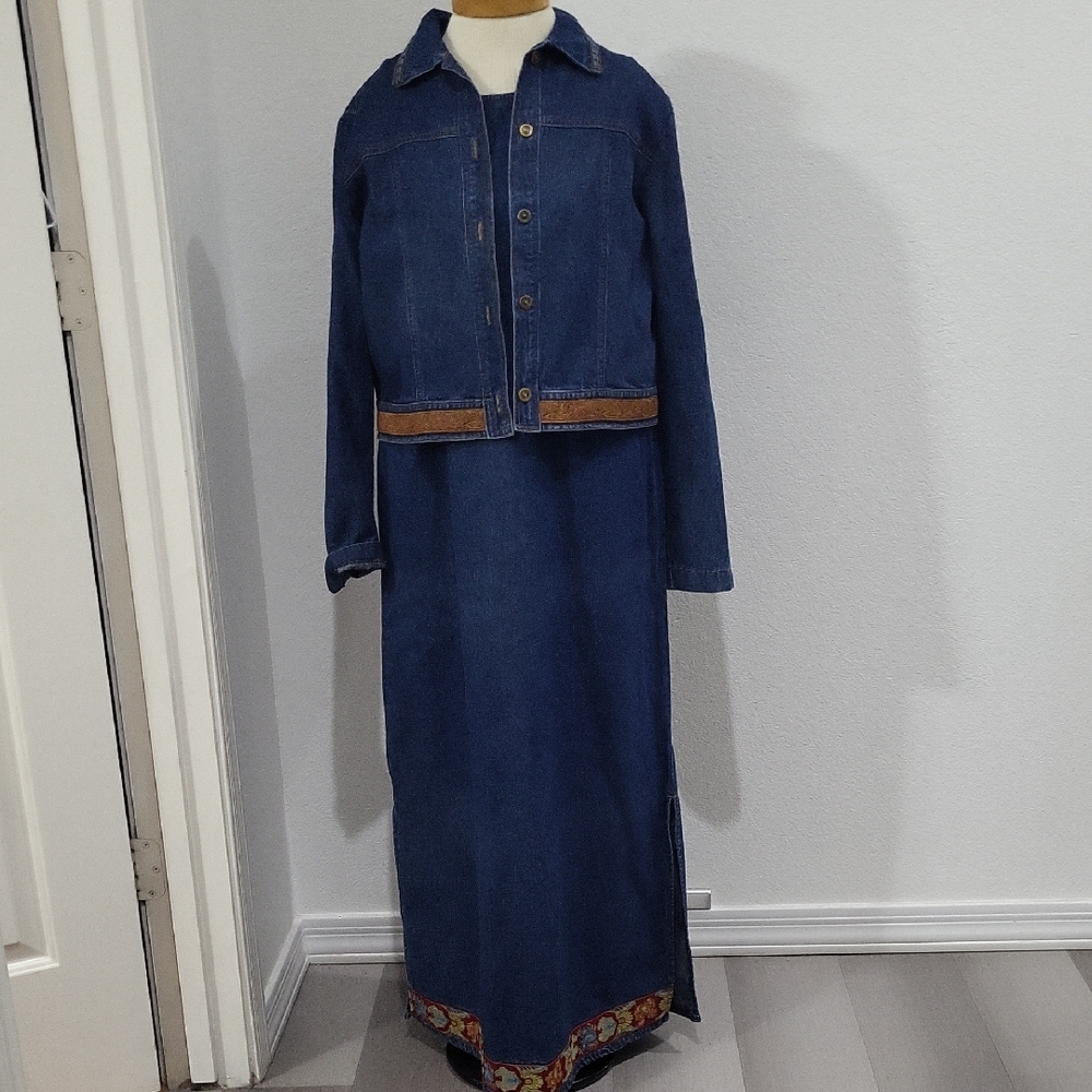 Denim Maxi Dress with Embroidered Hem